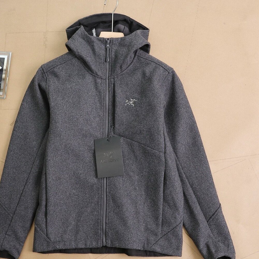Arc'teryx Sawyer Wool Hoody in black, made with Merino wool.